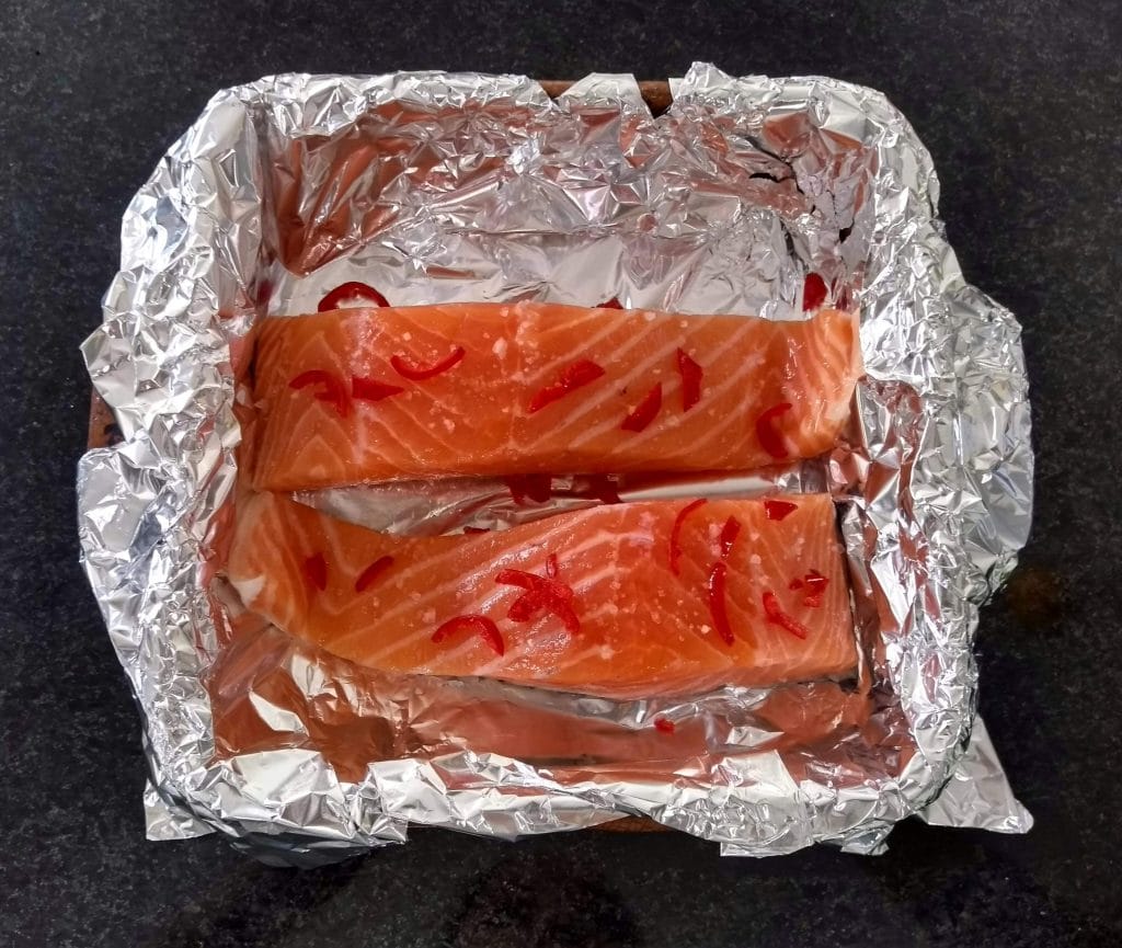 salmão assado com shimeji