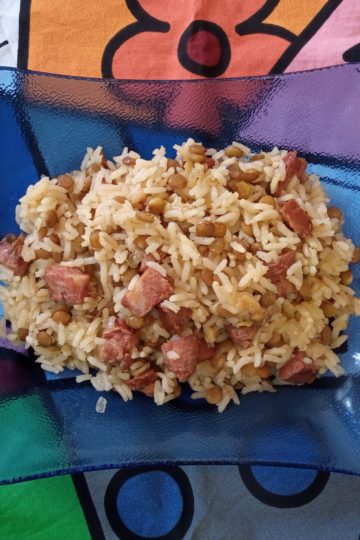 arroz com lentilha e linguiça
