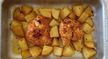 Peito de frango assado com batatas